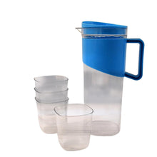 Transparent Premium Jug with Elegant Handle & 4 Plastic Glasses (2000 ML Approx)