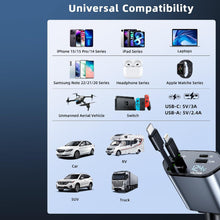 4-in-1 Super Fast Car Charger with Dual Built-In Cables, Dual USB Ports,