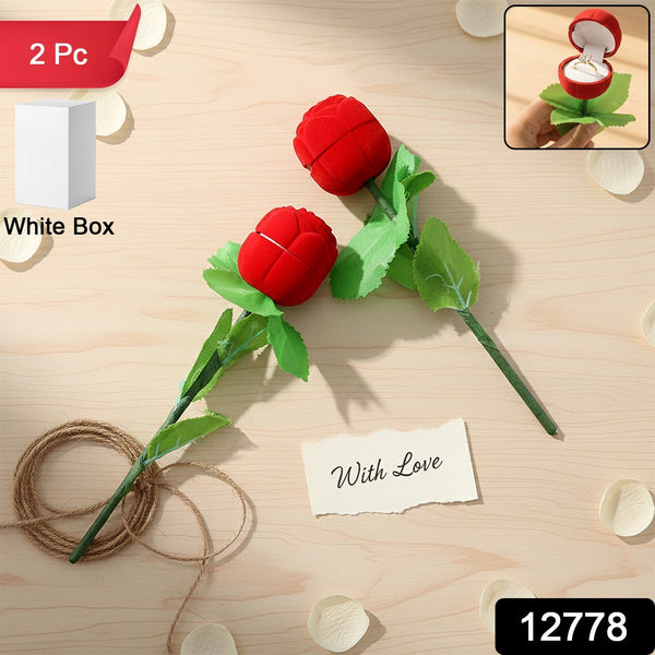 Romantic Artificial Rose Ring Box Stick – 2 Piece Flower Shaped