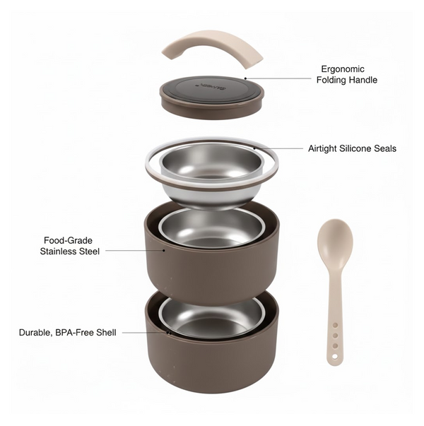 Ganesh Stack 2-Layer Stainless Steel Leak-Proof Lunch Box for Office, School, Picnic